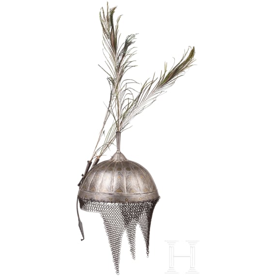Silber- und goldtauschierter Helm und Schild, Nordindien (Lahore), 1. H&auml;lfte 19. Jhdt.