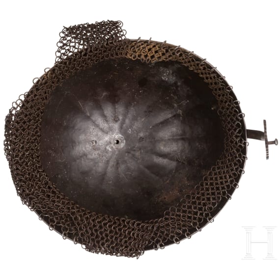 Silber- und goldtauschierter Helm und Schild, Nordindien (Lahore), 1. H&auml;lfte 19. Jhdt.