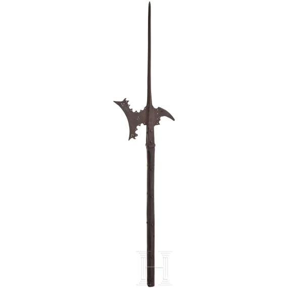 Helmbarte mit stark gek&uuml;rztem Schaft, deutsch, um 1600