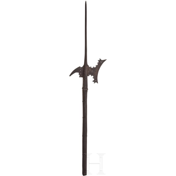 Helmbarte mit stark gek&uuml;rztem Schaft, deutsch, um 1600