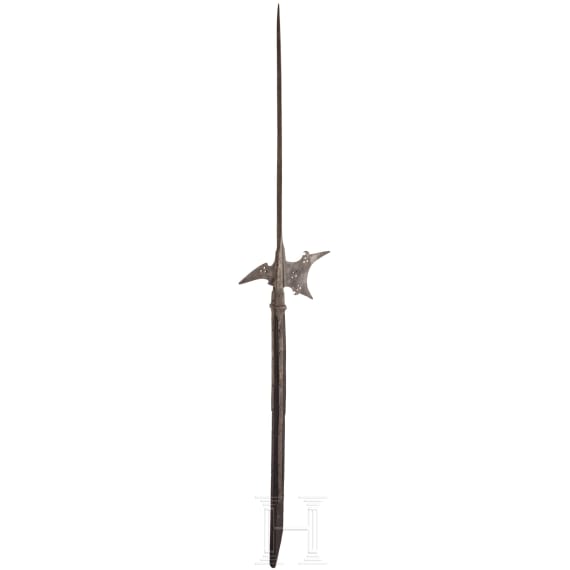 Helmbarte mit stark gek&uuml;rztem Schaft, deutsch, um 1600