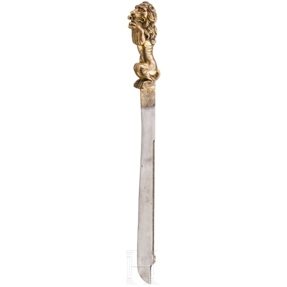 Gro&szlig;es jagdliches Messer mit feuervergoldetem L&ouml;wengriff, Venedig, um 1600