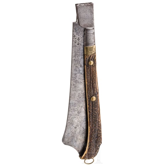 Gro&szlig;es, jagdliches Klappmesser (Praxe), norddeutsch, datiert 1699