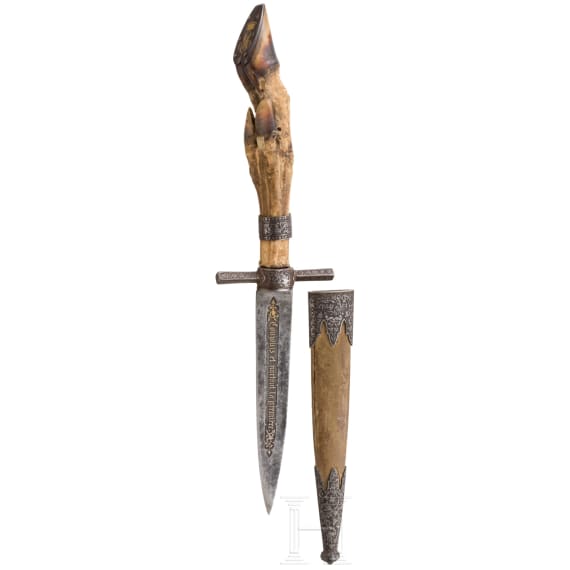 Ge&auml;tzter jagdlicher Dolch, LePage &agrave; Paris, datiert 1848