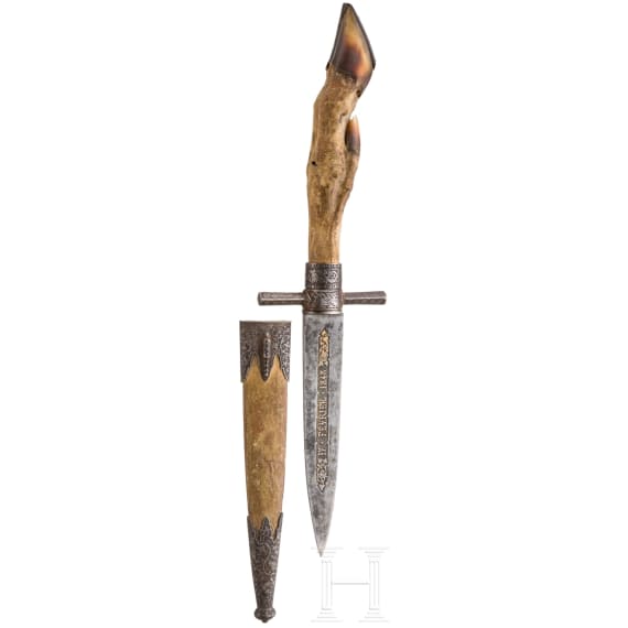 Ge&auml;tzter jagdlicher Dolch, LePage &agrave; Paris, datiert 1848