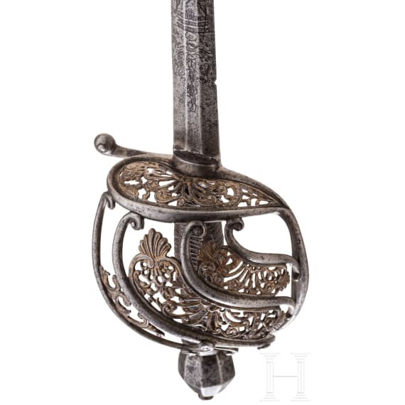 Offizier-Felddegen mit vergoldetem Eisenschnittdekor, deutsch, um 1700