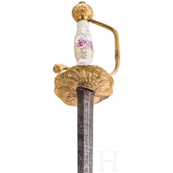 Galanteriedegen mit Porzellangriff, deutsch oder Frankreich, um 1750