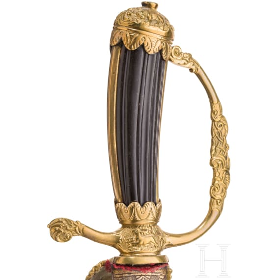 Vergoldeter Hirschf&auml;nger mit Scheide, Manberger in Frankfurt, um 1720