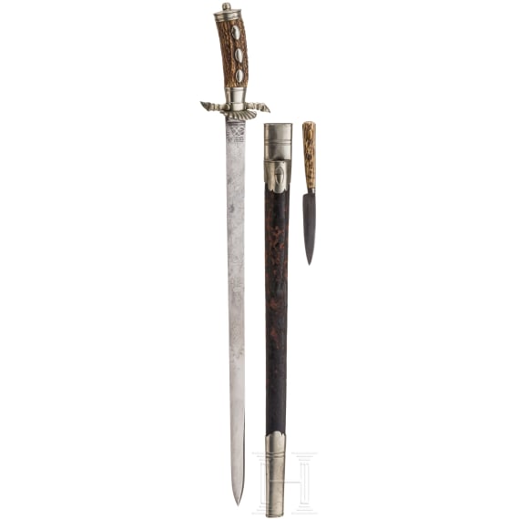 Gro&szlig;er Hirschf&auml;nger mit Beimesser, deutsch, um 1900