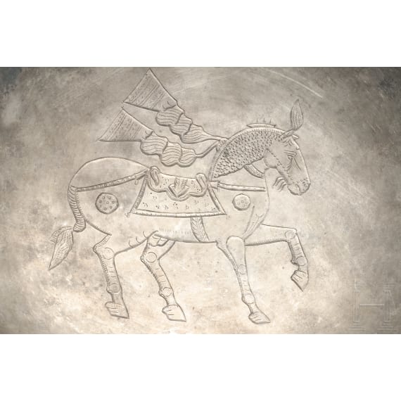 Silberschale mit Pferdedarstellung, sasanidisch, 4. - 7. Jhdt.