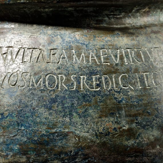 Bronzeurne mit kalligraphisch ausgefeiltem Epigramm, r&ouml;misch, 1. - 2. Jhdt.