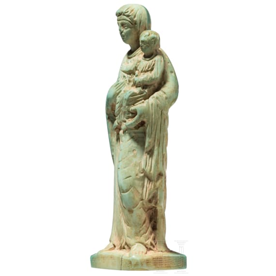 Statuette der Gottesmutter mit Kind, Bein, byzantinisch, 13. - 14. Jhdt.
