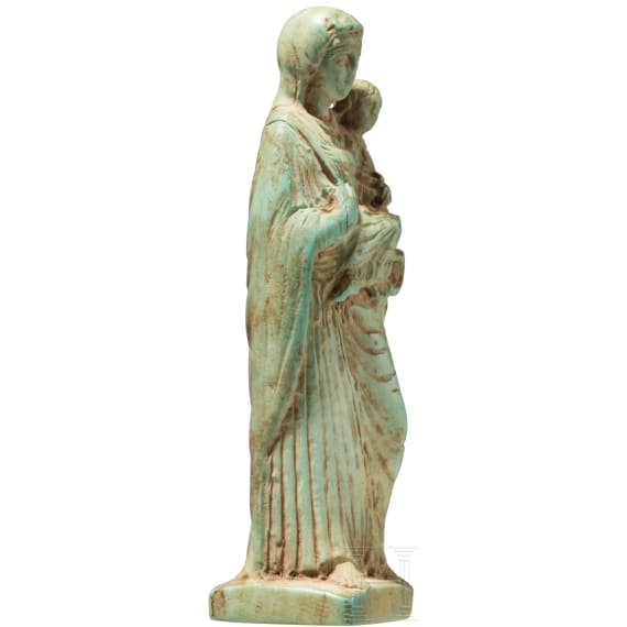 Statuette der Gottesmutter mit Kind, Bein, byzantinisch, 13. - 14. Jhdt.