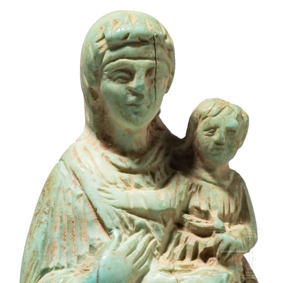 Statuette der Gottesmutter mit Kind, Bein, byzantinisch, 13. - 14. Jhdt.