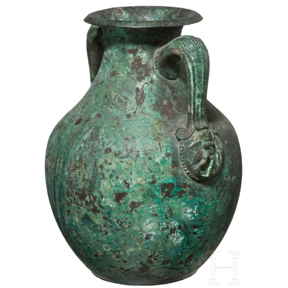 Kopie einer r&ouml;mischen Bronzevase nach dem Vorbild von Bronzegeschirr des 1. Jhdts. aus den Vesuvst&auml;tten, S&uuml;ditalien, sp&auml;tes 19. Jhdt.