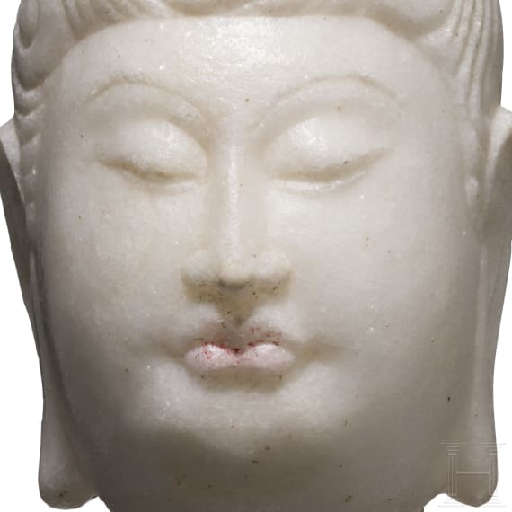 Kopf des Shakyamuni-Buddhas aus Marmor, China, Tang-Dynastie