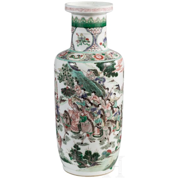 Gro&szlig;e Famille-verte-Vase mit Soldaten, China, 19./20. Jhdt.