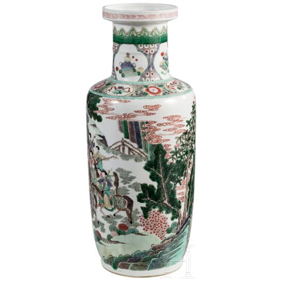 Gro&szlig;e Famille-verte-Vase mit Soldaten, China, 19./20. Jhdt.