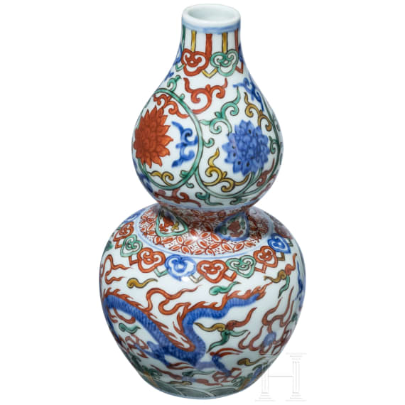 Doppelk&uuml;rbis-Wucai-Vase mit Jiajing-Sechszeichenmarke, China, 20. Jhdt.
