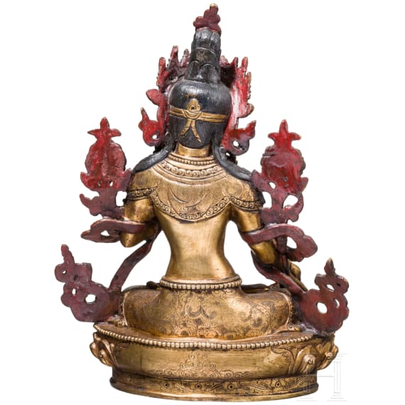 Edelsteinbesetzte und lackierte Gr&uuml;ne Tara, China, Republikzeit (1912 - 1949)