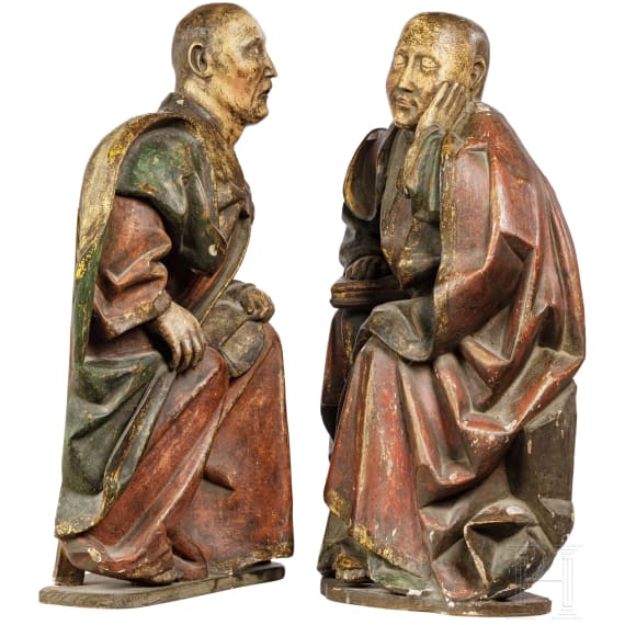 Zwei M&ouml;nche, polychrom gefasstes Holz, Macao/China, 18. - 19. Jhdt.