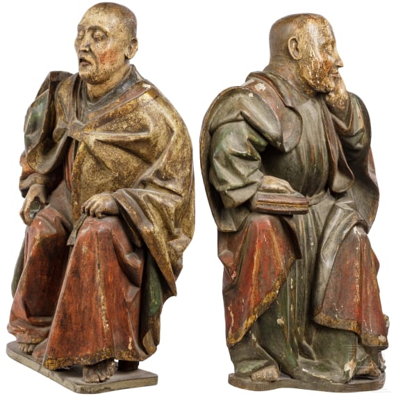 Zwei M&ouml;nche, polychrom gefasstes Holz, Macao/China, 18. - 19. Jhdt.