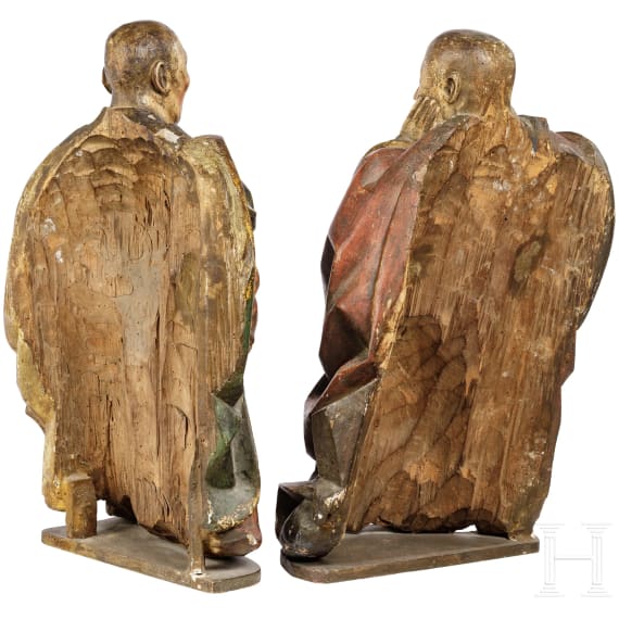 Zwei M&ouml;nche, polychrom gefasstes Holz, Macao/China, 18. - 19. Jhdt.