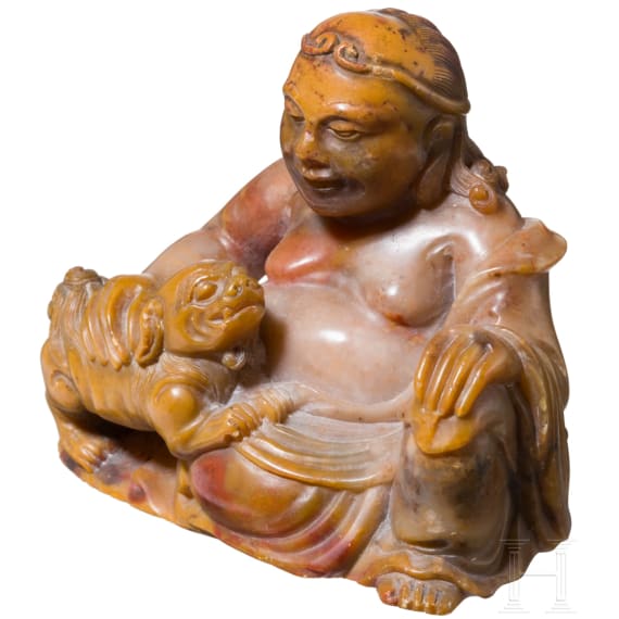 Luohan-Figur aus Speckstein, China, 18. Jhdt.