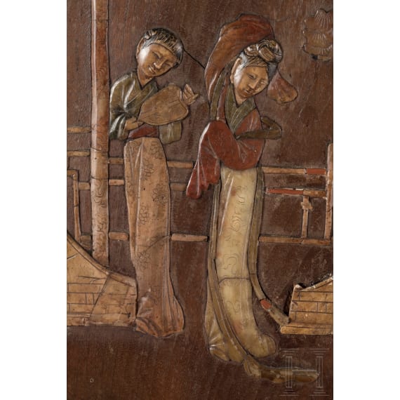 Steineingelegtes Holzpaneel, China, 19. Jhdt.