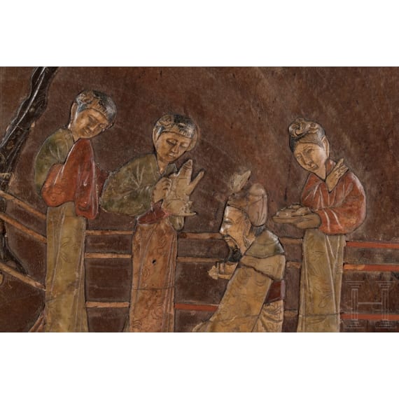 Steineingelegtes Holzpaneel, China, 19. Jhdt.