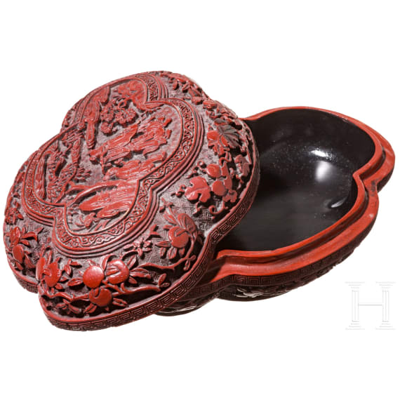 Rotlackdose mit Han Xiangzi, China, 19. Jhdt.