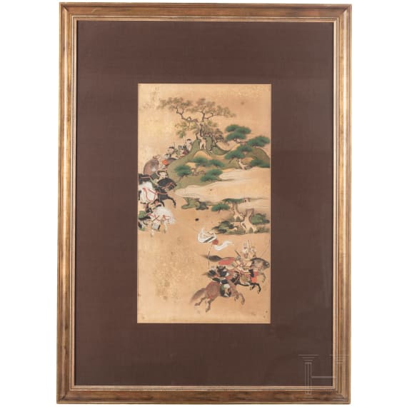 K&auml;mpfende Samurai, Rimpa-Blattgoldmalerei, Japan, Edo-/Meiji-Periode
