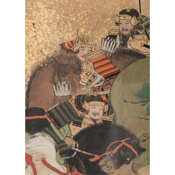 K&auml;mpfende Samurai, Rimpa-Blattgoldmalerei, Japan, Edo-/Meiji-Periode