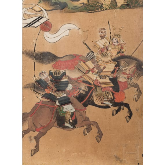 K&auml;mpfende Samurai, Rimpa-Blattgoldmalerei, Japan, Edo-/Meiji-Periode
