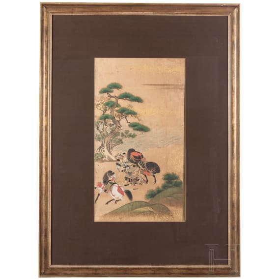Entk&ouml;pfung eines Samurai, Rimpa-Blattgoldmalerei, Japan, Edo-/Meiji-Periode