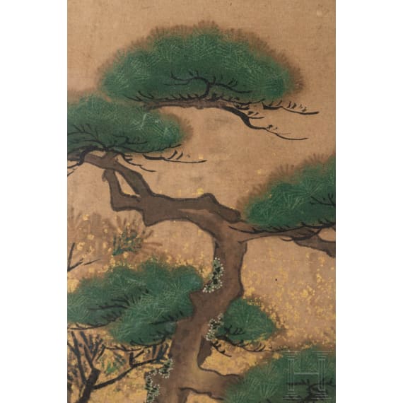 Entk&ouml;pfung eines Samurai, Rimpa-Blattgoldmalerei, Japan, Edo-/Meiji-Periode