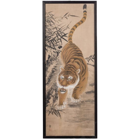 Seidenbild mit schreitendem Tiger, Japan, 1. H&auml;lfte 20. Jhdt.