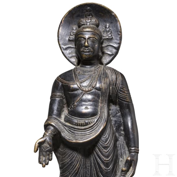 Bodhisattva Maitreya aus Bronze, Pakistan/Indien, 19. Jhdt.
