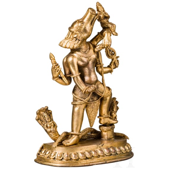 Varaha und Bhudevi aus Bronze, Tibet/Nepal, 18./19. Jhdt.