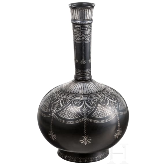 Silbereingelegte Bidri-Flasche, Indien, um 1800