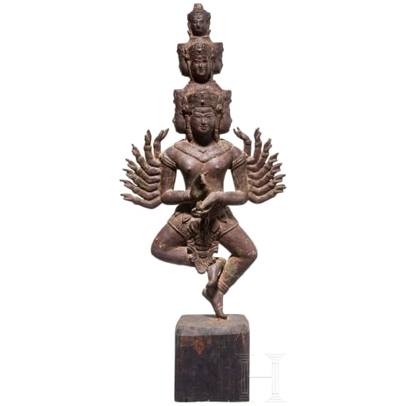 Bronze-Statuette einer tanzenden Hevajra (Ardhaparyanka), Bayon-Stil, Kambodscha, Khmer-Reich, 12. - 13. Jhdt.