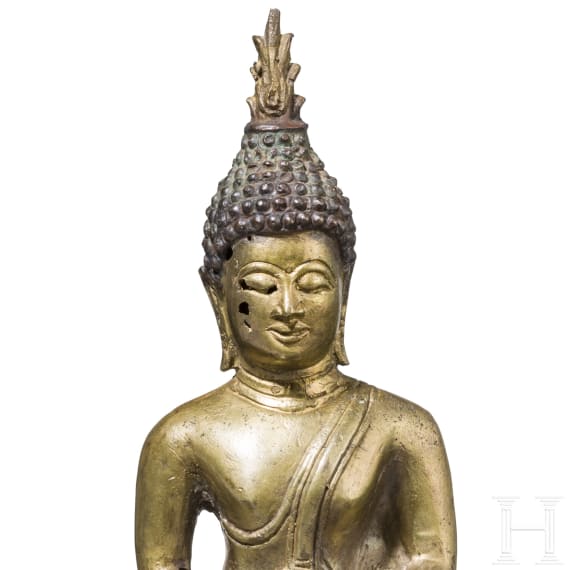 Shakyamuni in Dhyana-Mudra aus vergoldeter Bronze, Thailand, Lan-Na-K&ouml;nigreich, 15./16. Jhdt.