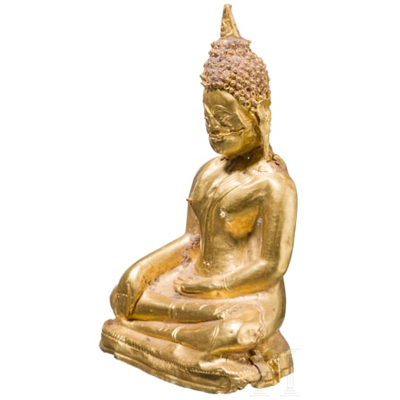 Kleine Buddha-Figur aus massivem Gold, Thailand, 17./18. Jhdt.