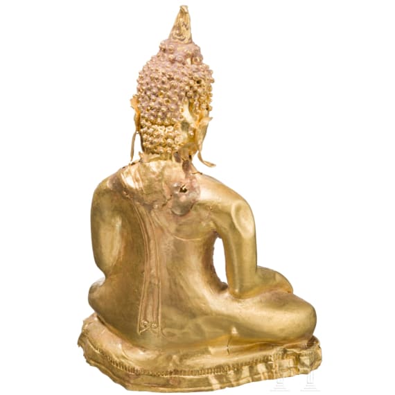 Kleine Buddha-Figur aus massivem Gold, Thailand, 17./18. Jhdt.