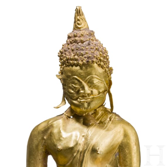 Kleine Buddha-Figur aus massivem Gold, Thailand, 17./18. Jhdt.