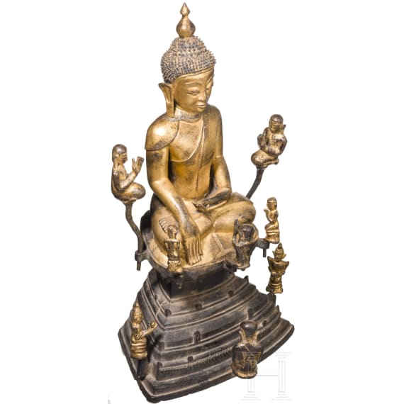 Lackierte und vergoldete Buddhafigur, Burma, 17./18. Jhdt.