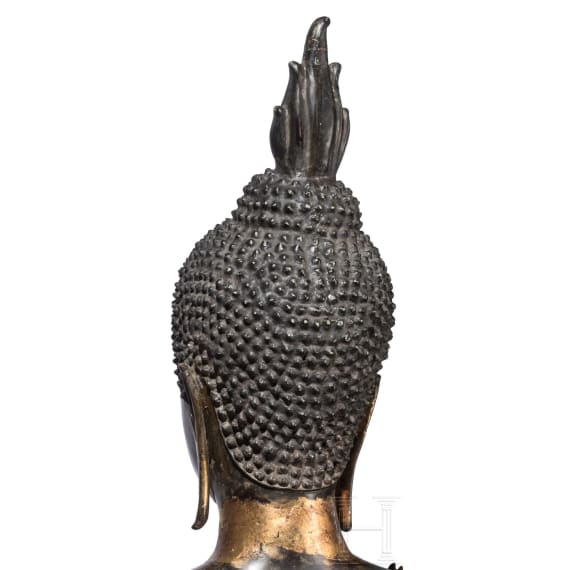 Gro&szlig;e Bronze des stehenden Buddha, Thailand, 18./19. Jhdt.