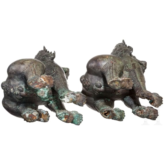 Ein Paar Tempell&ouml;wen aus Bronze, Burma, 19. Jhdt.