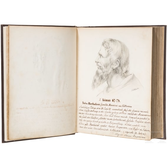 P. W. Wunder und Peter Hirsch (1889 - 1978) - "Die regierenden P&auml;pste" (285 Portr&auml;tzeichnungen) und eine Papstm&uuml;tze (Camauro)