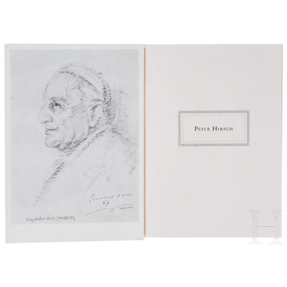 P. W. Wunder und Peter Hirsch (1889 - 1978) - "Die regierenden P&auml;pste" (285 Portr&auml;tzeichnungen) und eine Papstm&uuml;tze (Camauro)